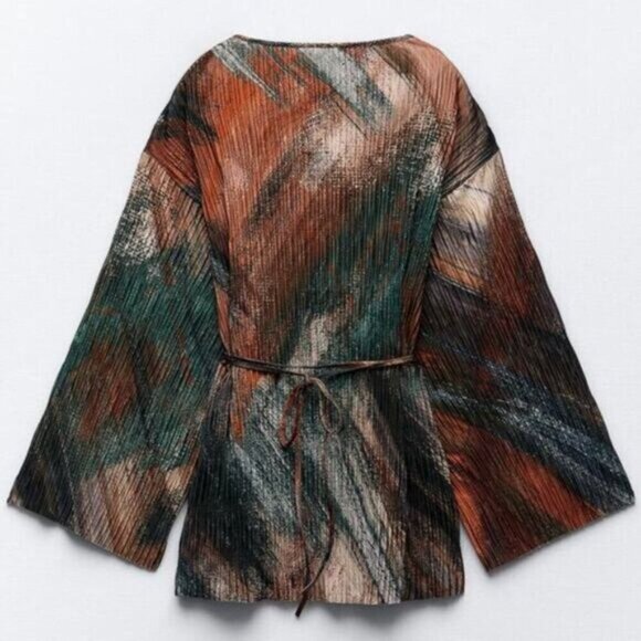 Zara Pleated Printed Kimono Wrap Small - Picture 4 of 8